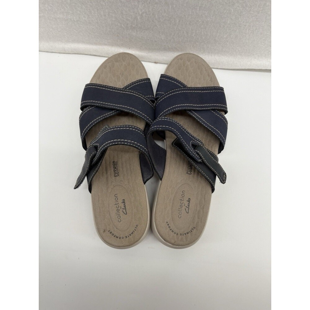 Clarks Women Elizabelle Bay Leather Sandal Navy Blue 7.5M Adjustable Straps